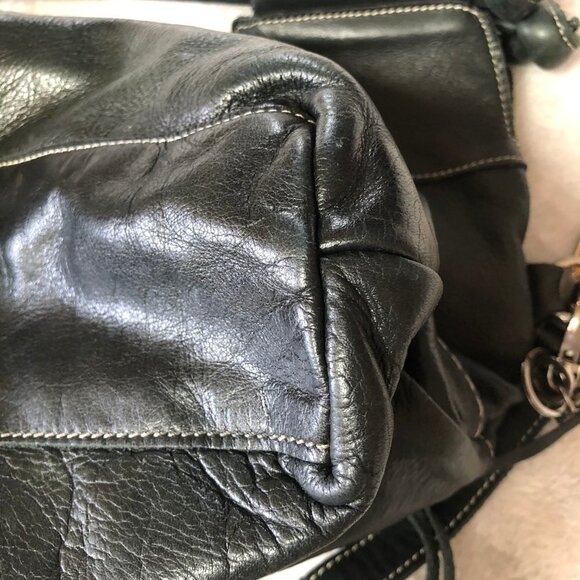 Genuine Roots Black Leather Bucket Crossbody Shoulder Bag Purse - Picture 7 of 16